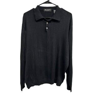 Brandini Le Collezioni Mens Black Silk Cotton Long Sleeve Polo Sweater Sz XL